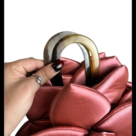 Vintage Mad Designs Handmade 90% Spun Silk Pink Flower Handbag - Picture 5 of 8